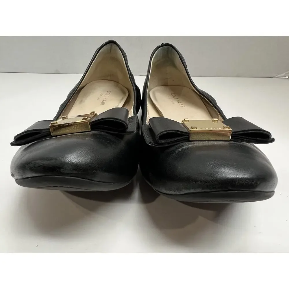 Cole Haan Women’s Tali Bow Ballet Flats Slip Ons Black Leather Size 7 Medium